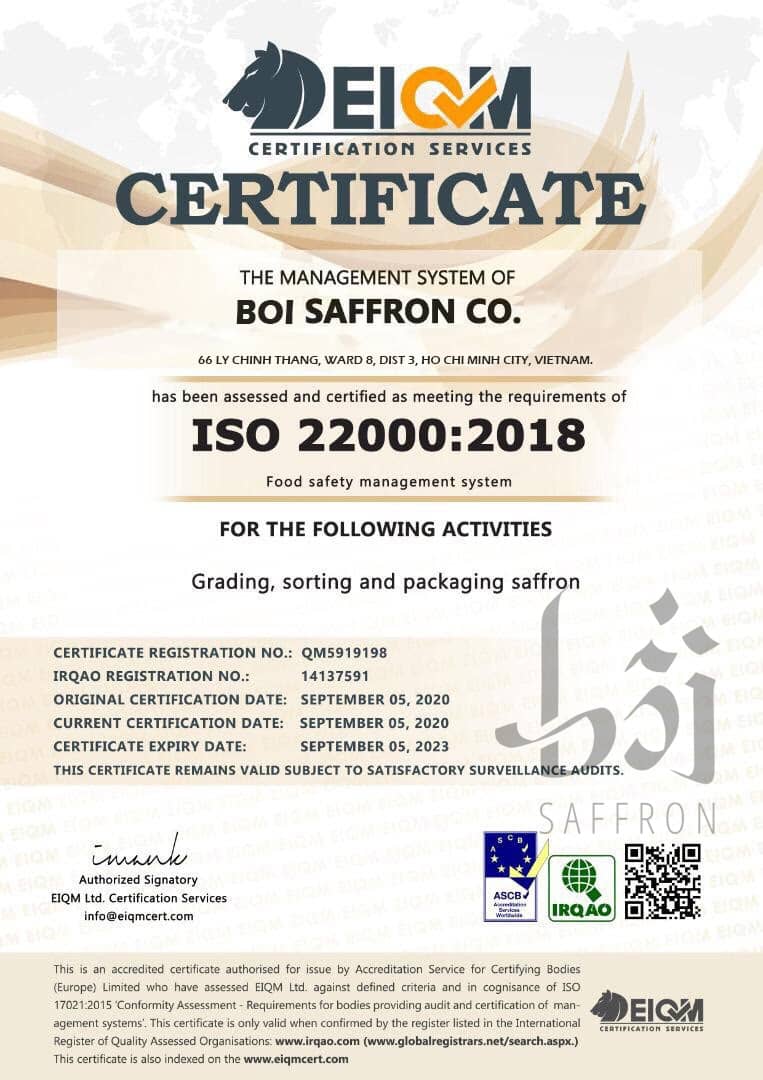 ISO 22000:2018 CERTIFICATE